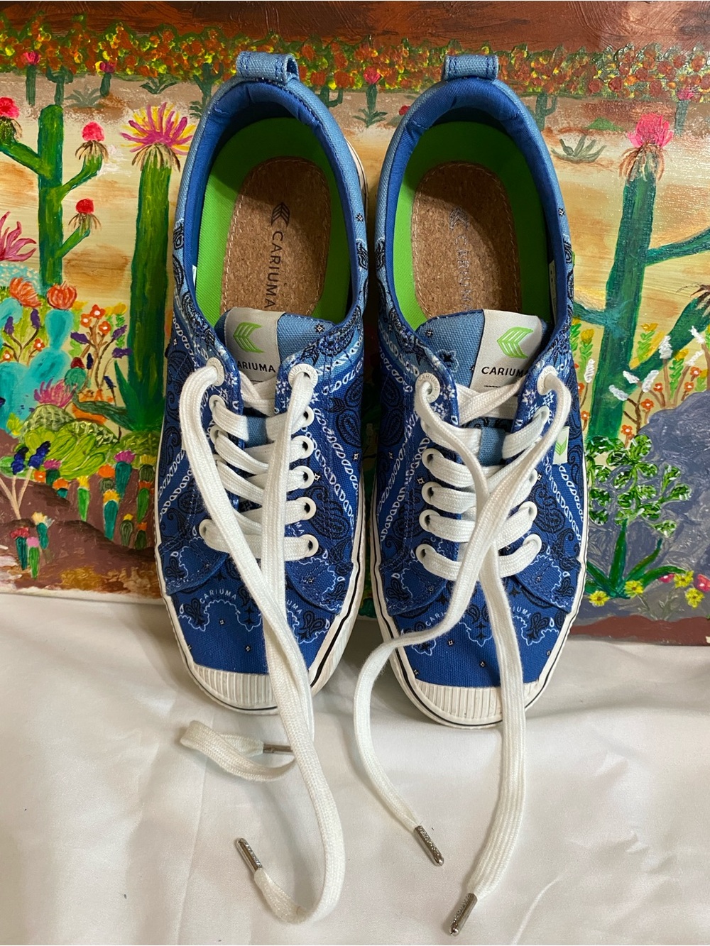 Cariuma Blue Bandana Canvas Sneakers with White Laces, Unisex, M8, W9.5
